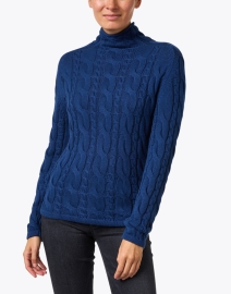 Front image thumbnail - Blue - Cobalt Blue Cotton Cable Knit Sweater