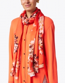 Marc Cain - Orange Floral Printed Silk Scarf 