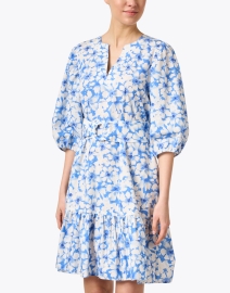 Front image thumbnail - Tara Jarmon - Rosabetta Blue Floral Cotton Dress