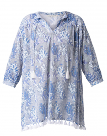 Serafina Blue and White Leaf Printed Cotton Tunic 