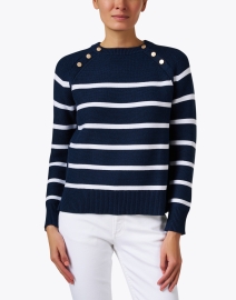Front image thumbnail - Kinross - Navy Striped Cotton Sweater