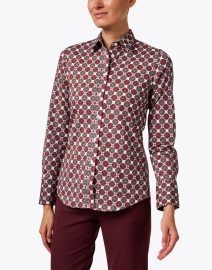 Front image thumbnail - Caliban - Cream and Red Geo Print Stretch Cotton Shirt