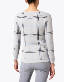 Back image thumbnail - Blue - Grey Plaid Intarsia Cotton Sweater