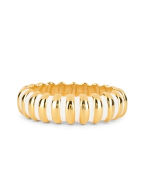 Polished Gold and White Enamel Ribbed Hinge Bracelet