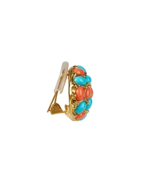 Back image thumbnail - Kenneth Jay Lane - Turquoise and Coral Clip Earrings