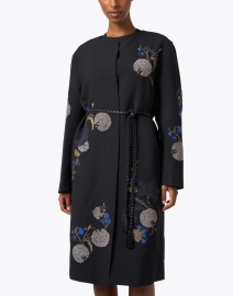 Front image thumbnail - Lafayette 148 New York - Lowden Black Embroidered Wool Silk Coat