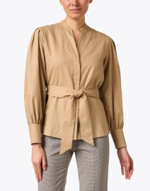 Front image thumbnail - Caliban - Beige Cotton Waist Tie Top