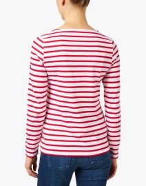 Back image thumbnail - Saint James - Minquidame White and Red Striped Cotton Top