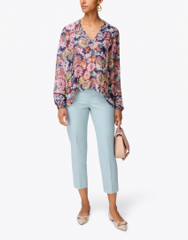 Edie Navy and Blush Floral Blouse
