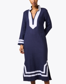 Front image thumbnail - Sail to Sable - Navy and White Linen Tunic Dress
