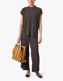 Look image thumbnail - Eileen Fisher - Taupe Plisse Mock Neck Top
