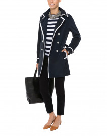 Navy Double-Breasted Trench with White Grosgrain Trim