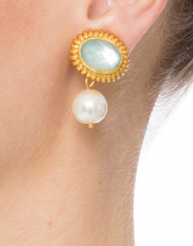 Byzantine Aqua and Pearl Clip Earrings