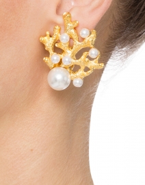 Gold Branch and Pearl Clip Earrings