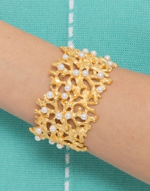 Gold Coral Branch and Pearl Cuff