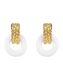 Product image thumbnail - Kenneth Jay Lane - White Enamel Gold Doorknocker Clip Earrings