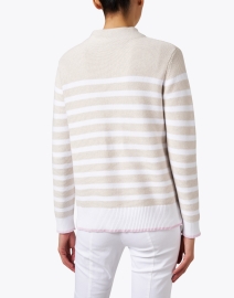 Back image thumbnail - Kinross - Beige and White Stripe Garter Stitch Cotton Sweater