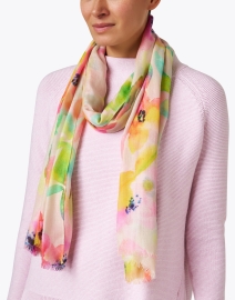 Look image thumbnail - Kinross - Pink Multi Print Silk Cashmere Scarf