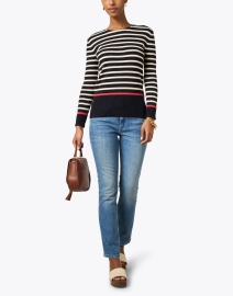 Look image thumbnail - Lafayette 148 New York - Navy Striped Ribbed Sweater
