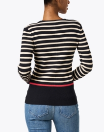 Back image thumbnail - Lafayette 148 New York - Navy Striped Ribbed Sweater