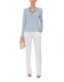 Sky Blue Boatneck Ribbed Cotton Sweater