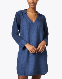 Front image thumbnail - 120% Lino - Navy Linen Dress