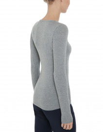 Back image thumbnail - Majestic Filatures - Grey Crew Neck Long-Sleeved Stretch Viscose Top