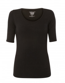 Product image thumbnail - Majestic Filatures - Black Scoop Neck Elbow Sleeve Stretch Viscose Top