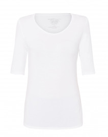 Product image thumbnail - Majestic Filatures - White Scoop Neck Elbow-Sleeve Stretch Viscose Top