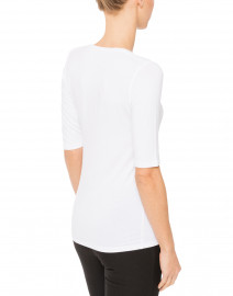 Back image thumbnail - Majestic Filatures - White Scoop Neck Elbow-Sleeve Stretch Viscose Top