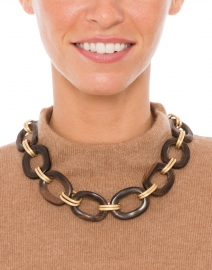 Oval Wood and Double Gold Link Necklace