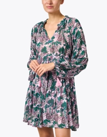 Front image thumbnail - Oliphant - Pink and Green Print Cotton Silk Dress