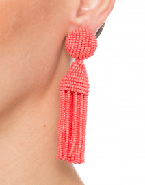 Coral Tassel Clip Earrings