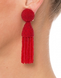 Red Tassel Clip Earrings