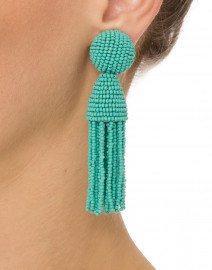 Aqua Tassel Clip Earrings