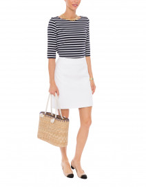 White Pique Skirt with Navy Blue Topstitching