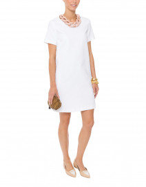 White Textured Stretch Cotton A-line Dress