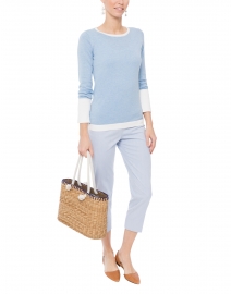Sky Blue and Ivory Cotton Sweater with Button Cuffs