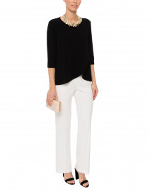 Black Stretch Crepe Blouse with Volant Front