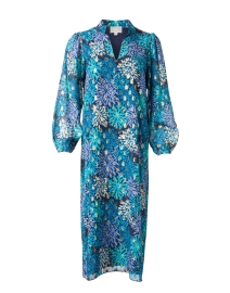 Blue Multi Print Metallic Silk Dress