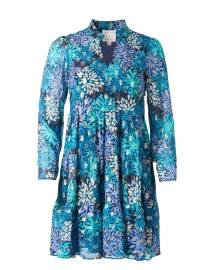 Blue Multi Print Metallic Silk Tunic Dress