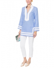 Hydrangea Blue Linen Tunic with White Cotton Trim