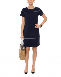Navy Ponte Dress with White Piping Detail