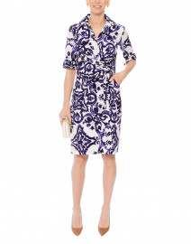 Hepburn Purple Paros Tile Print Cotton Wrap Dress