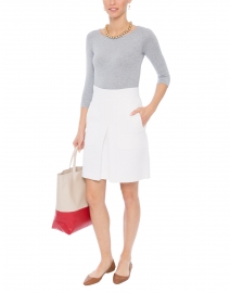 Ecru Textured Cotton Skirt with Front Pleat