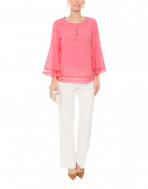 Coral Cotton Blouse with Bell Sleeves