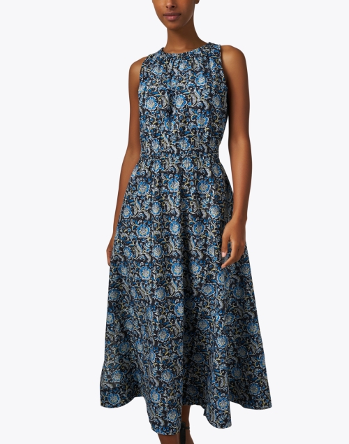 Front image - Apiece Apart - Bali Black and Blue Print Dress
