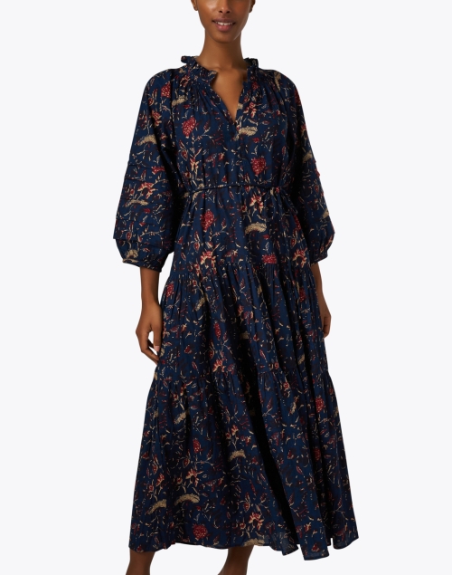 Front image - Apiece Apart - Trinidad Blue Multi Print Cotton Dress
