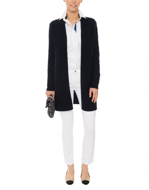 Look image - Cortland Park - Sophie Navy Cable Knit Cashmere Cardigan