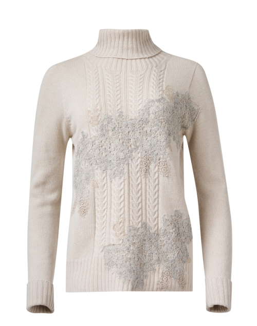 Product image - D.Exterior - Beige Lace Applique Turtleneck Sweater